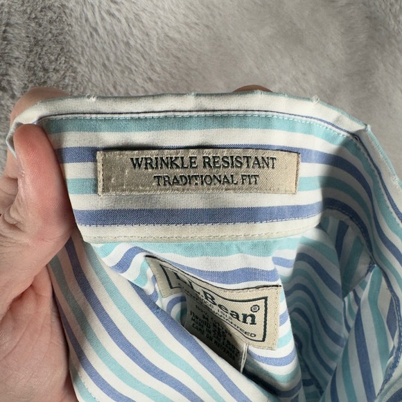 LLBean Mens M Striped Button Down Shirt Wrinkle Resistant Traditional Fit Blue - Picture 3 of 7